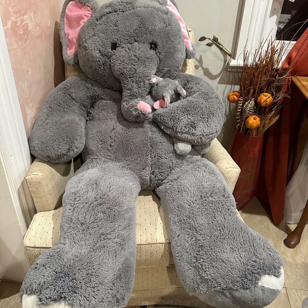 Stuffed Elephant Holding Baby Elephant Plush approx. 54” Goffa International.